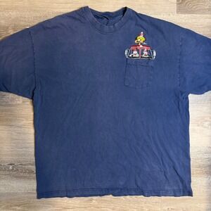 Vintage 90s Mens Navy Blue Firefighter Dogs Graphic T Shirt Pocket Tee Size‎ XL